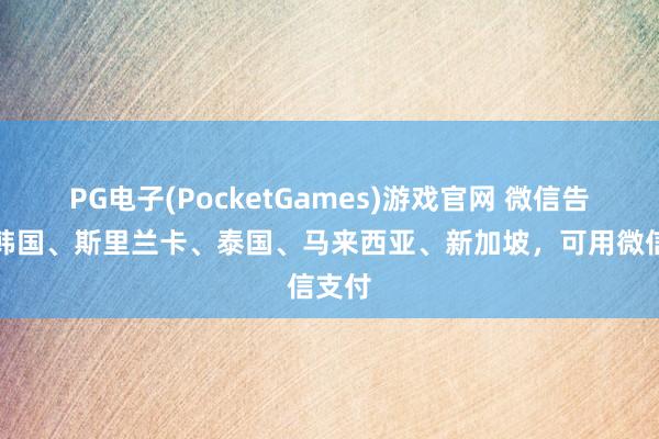 PG电子(PocketGames)游戏官网 微信告示：韩国、斯里兰卡、泰国、马来西亚、新加坡，可用微信支付