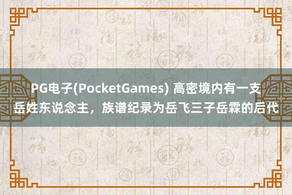 PG电子(PocketGames) 高密境内有一支岳姓东说念主，族谱纪录为岳飞三子岳霖的后代